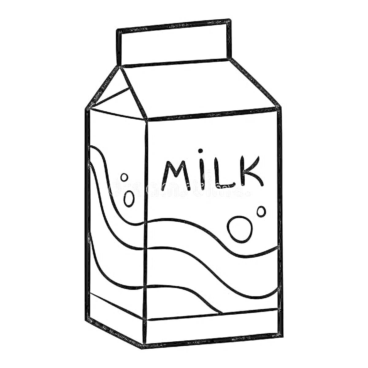 Раскраска Молочный пакет с волнистыми линиями и надписью MILK