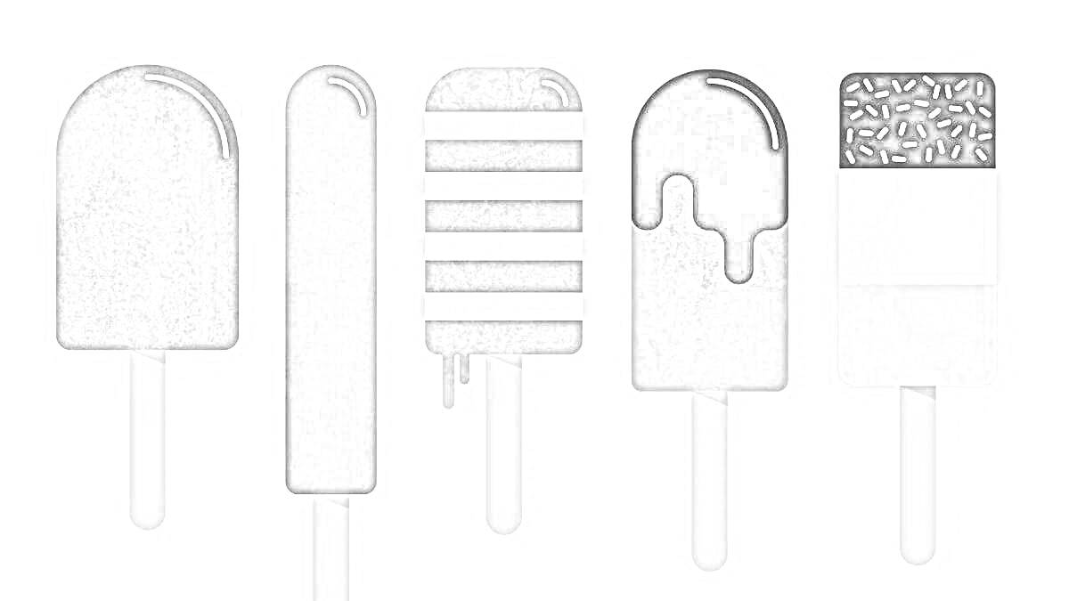 На раскраске изображено: Мороженое, Палочка, Глазурь, Сладости, Полосы