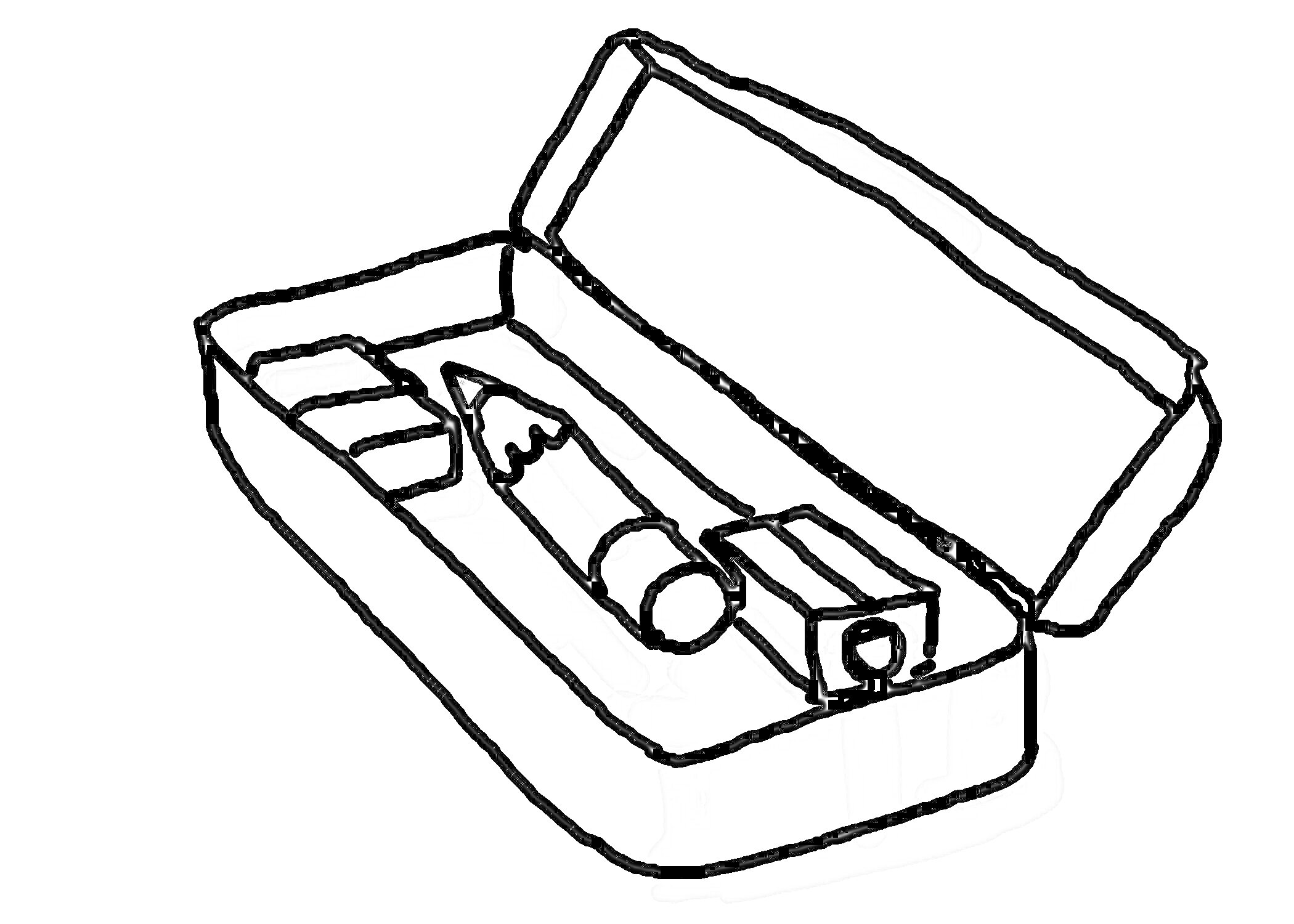 На раскраске изображено: Пенал, Ластик, Точилка, Школьные принадлежности