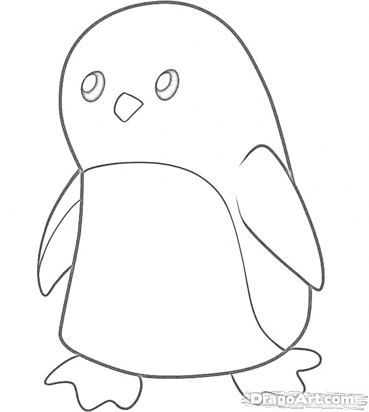 Раскраска Милый пингвин с большими глазами и маленькими крыльями