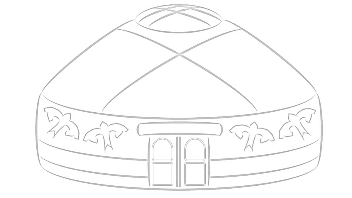 РаскраскаРаскраска юрта с дверью и декоративными элементами