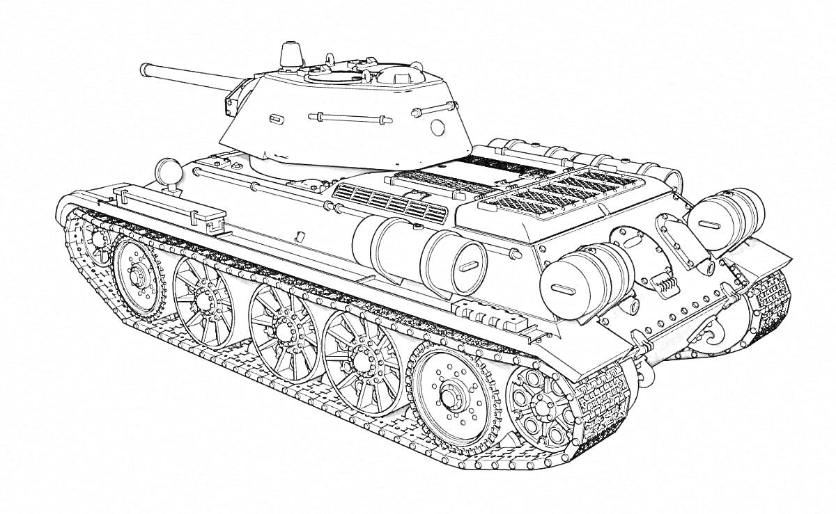 Раскраска Танк кв-1 с башней, орудиями и гусеницами