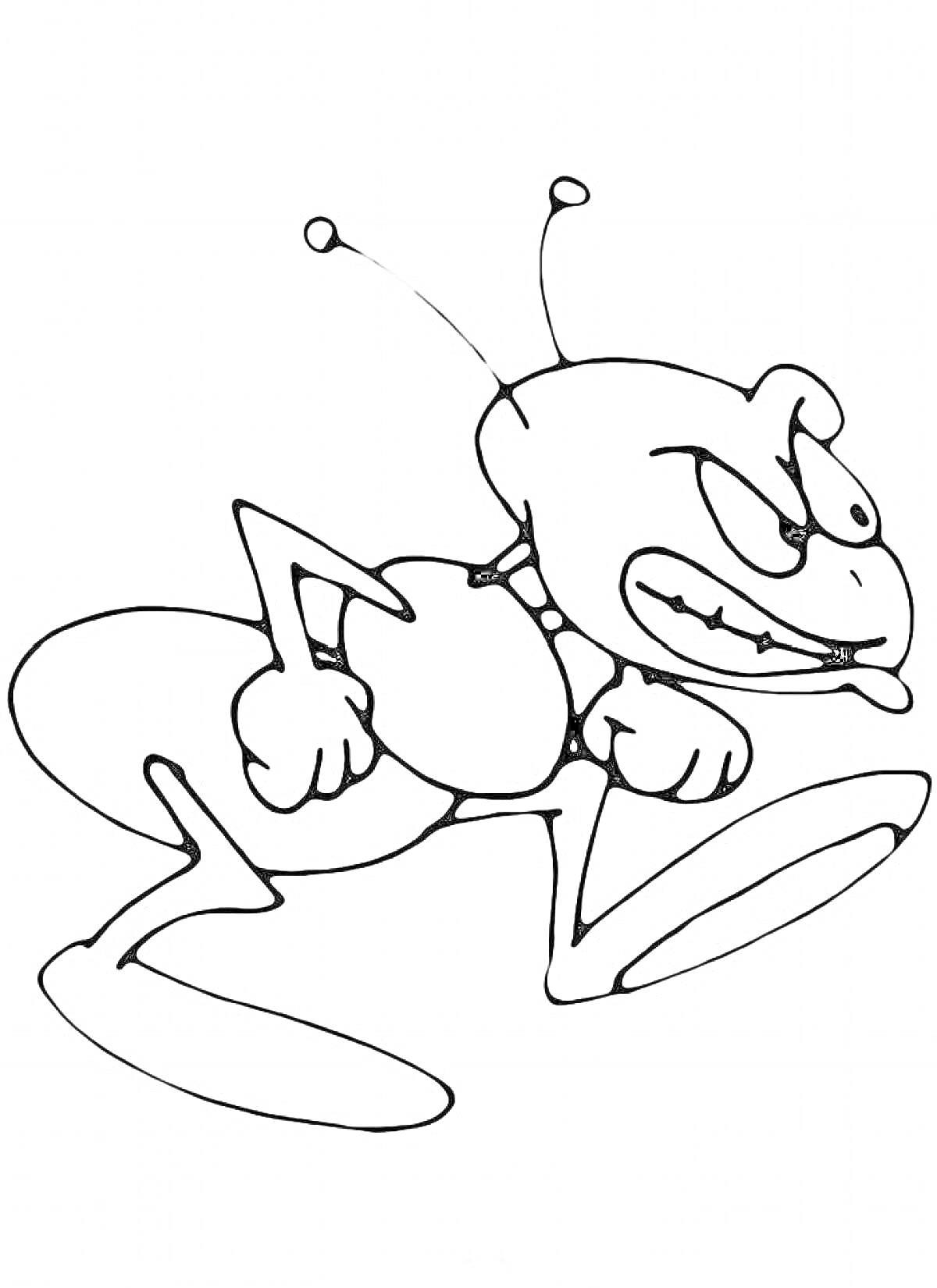 Антропоморфный муравей с нахмуренным выражением лица и поднятыми кулаками