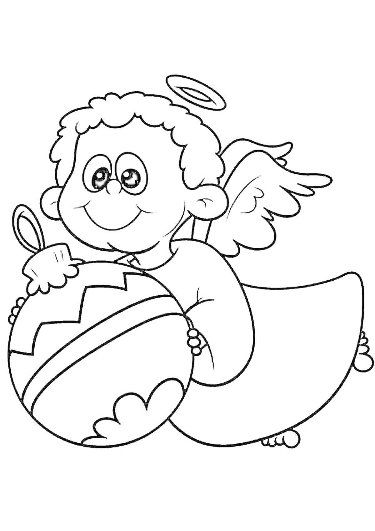 На раскраске изображено: Ангел, Новый год, Рождество, Крылья, Нимб