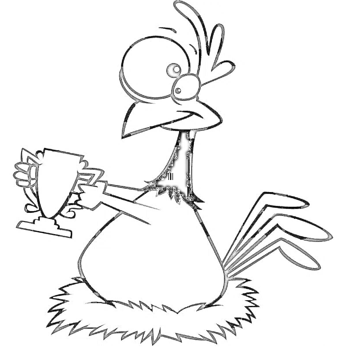 Раскраска Курица с кубком на гнезде
