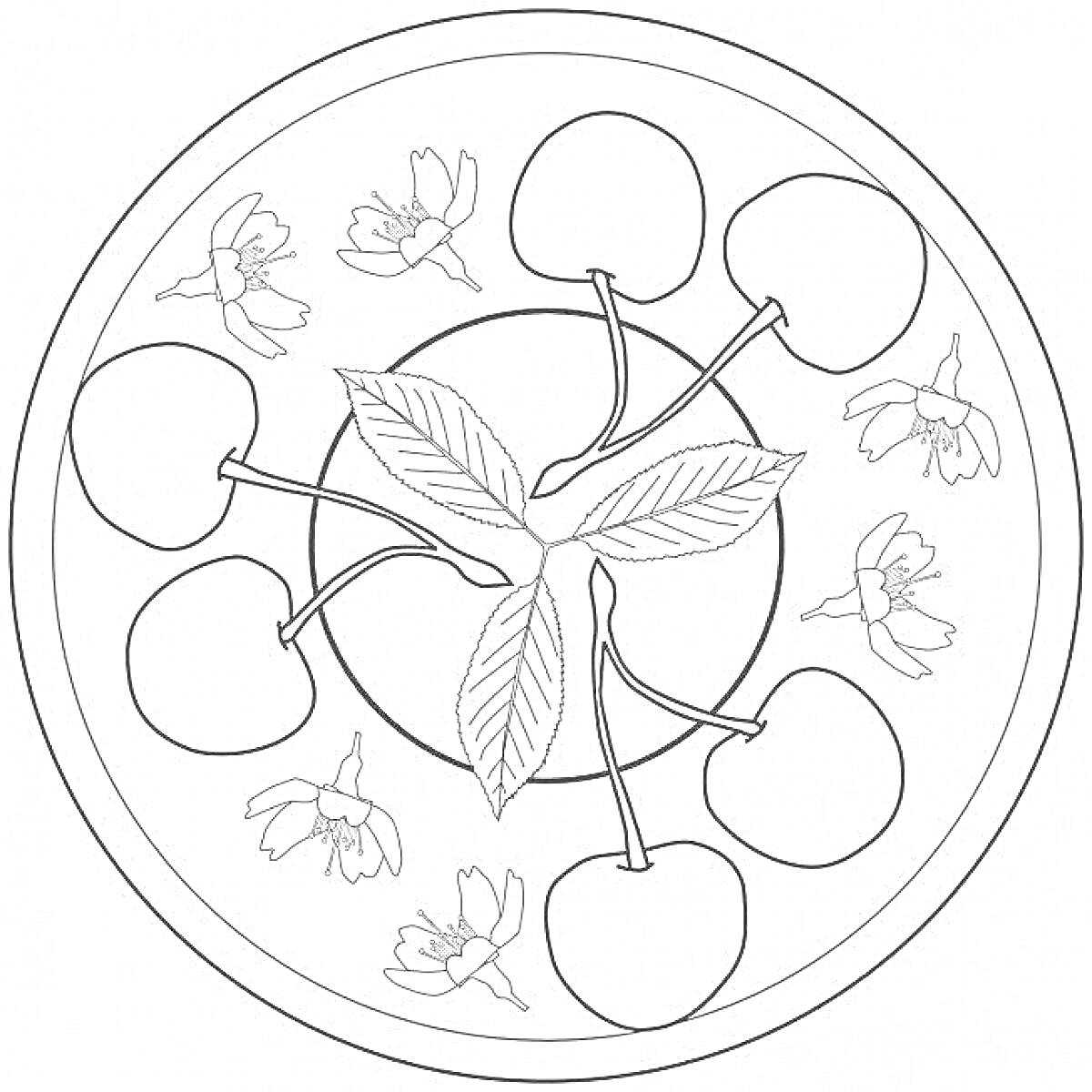На раскраске изображено: Тарелка, Листья, Цветы, Для детей, 2-3 года