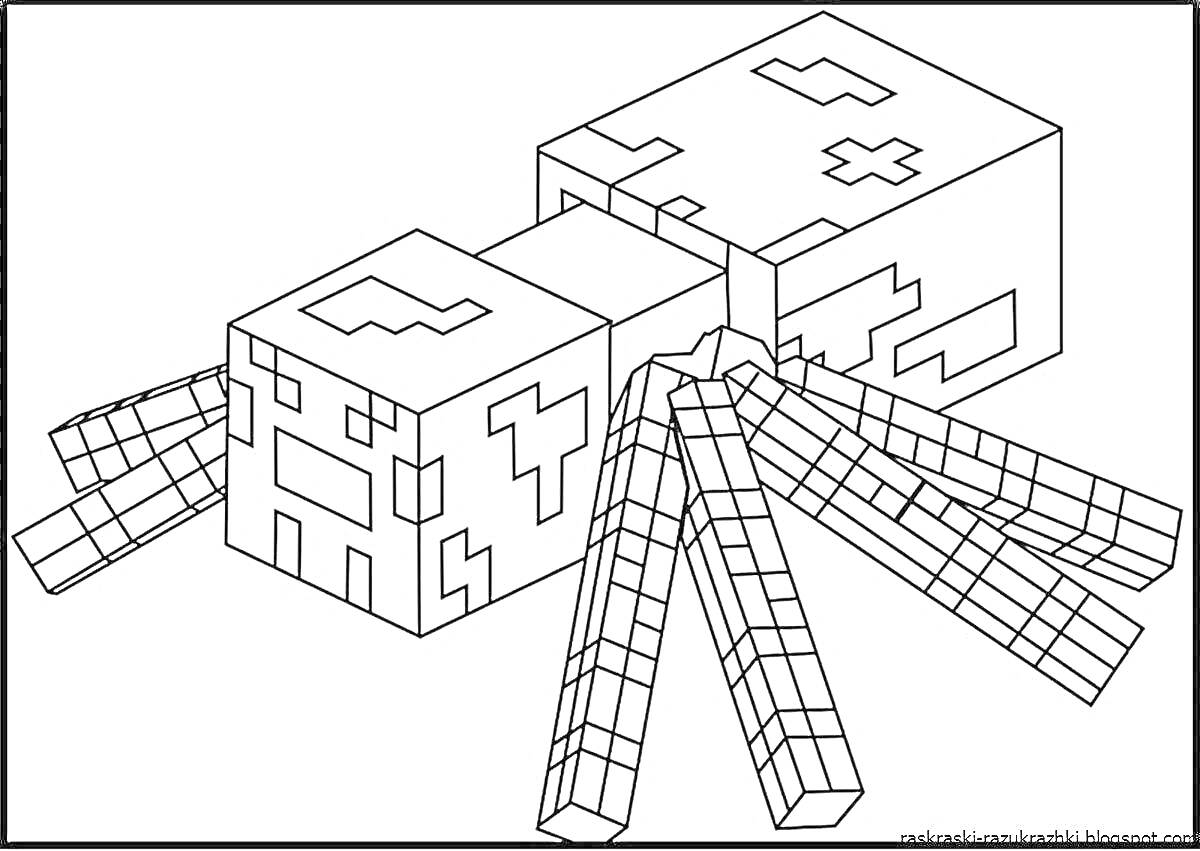 Раскраска Майнкрафт: Паук с блоками и восьмью ногами
