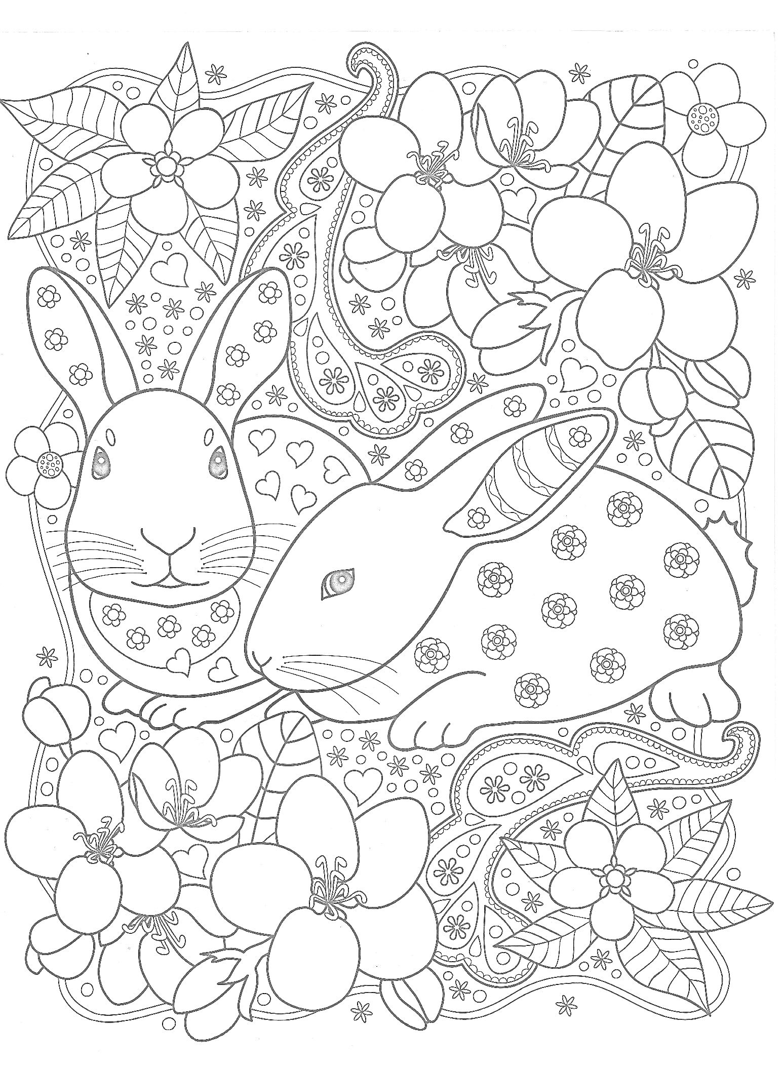 Два кролика с узорами и цветами