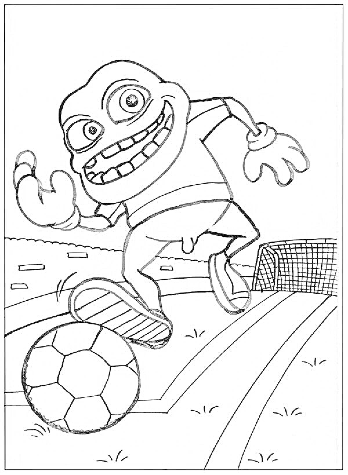 На раскраске изображено: Crazy Frog, Футбол, Стадион