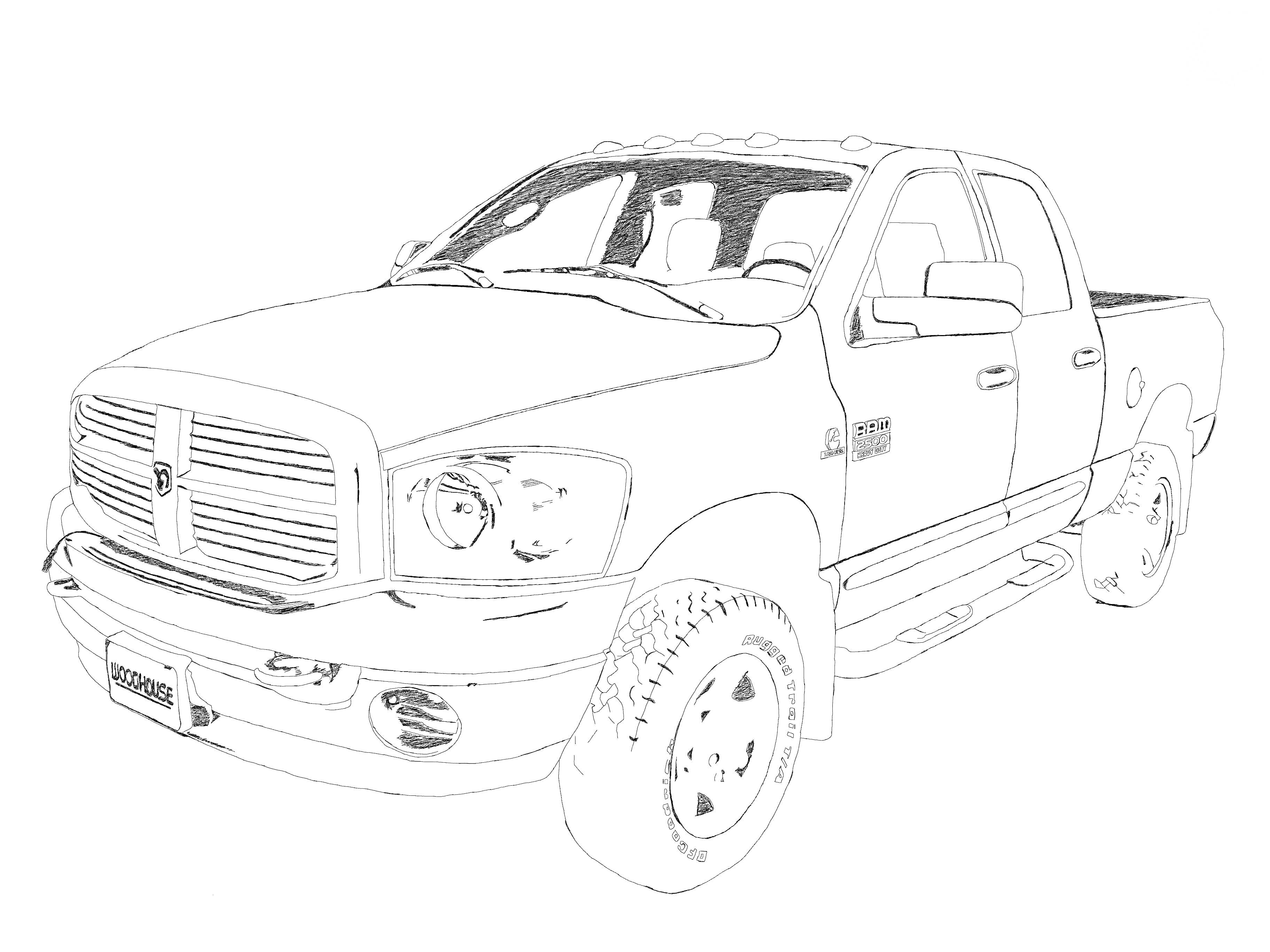 Dodge RAM с открытым кузовом, колеса, фары, радиаторная решетка, боковые зеркала, двери