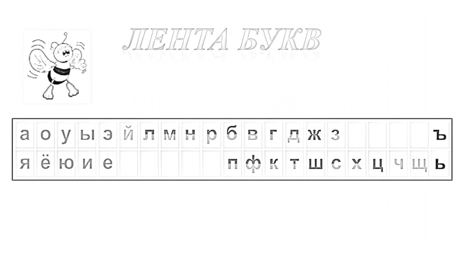 На раскраске изображено: Лента букв, Алфавит, 1 класс, Гласные, Согласные, Мягкий знак, Обучение, Школа, Русский язык