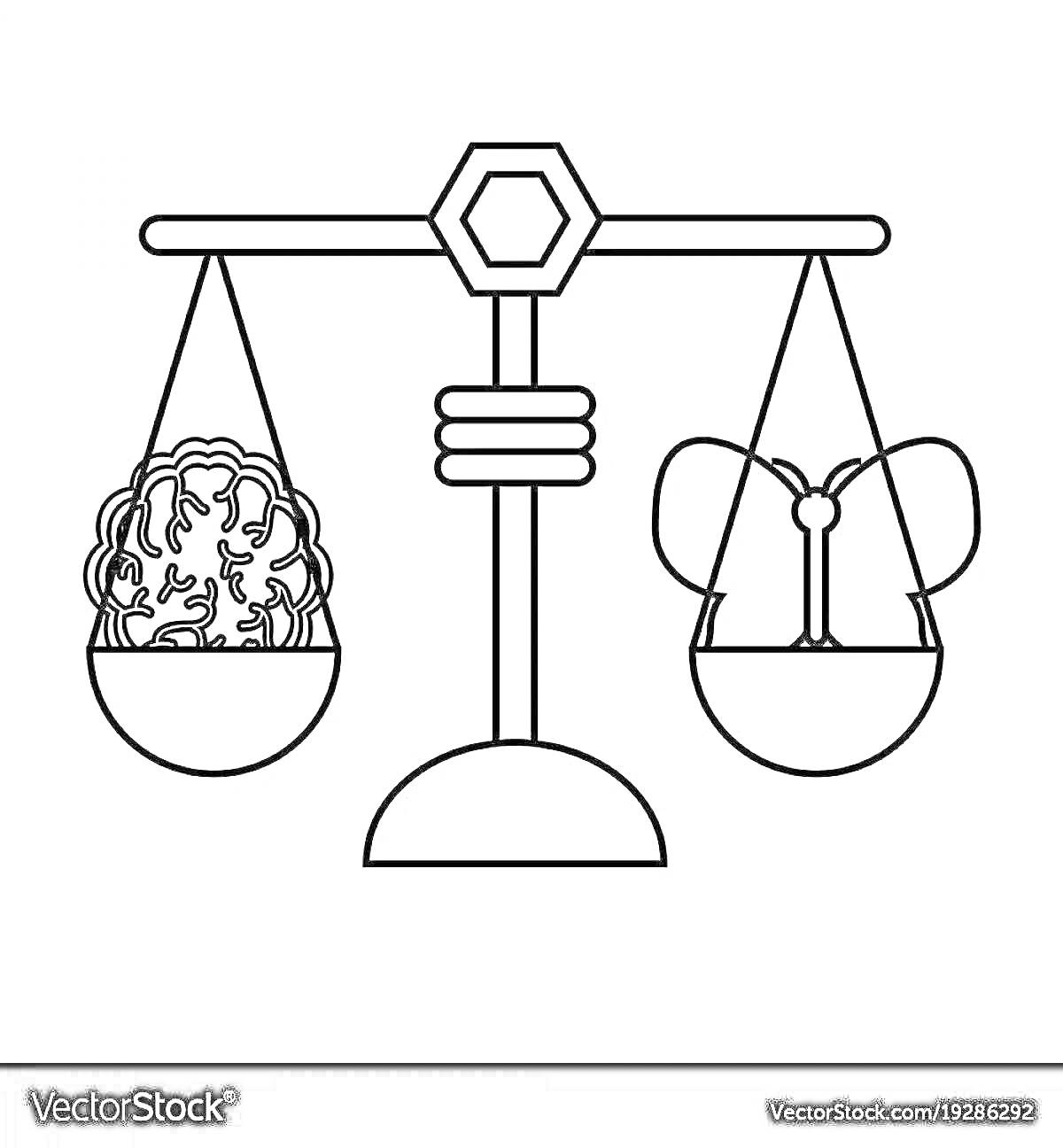 Раскраска Весы с мозгом и бабочкой
