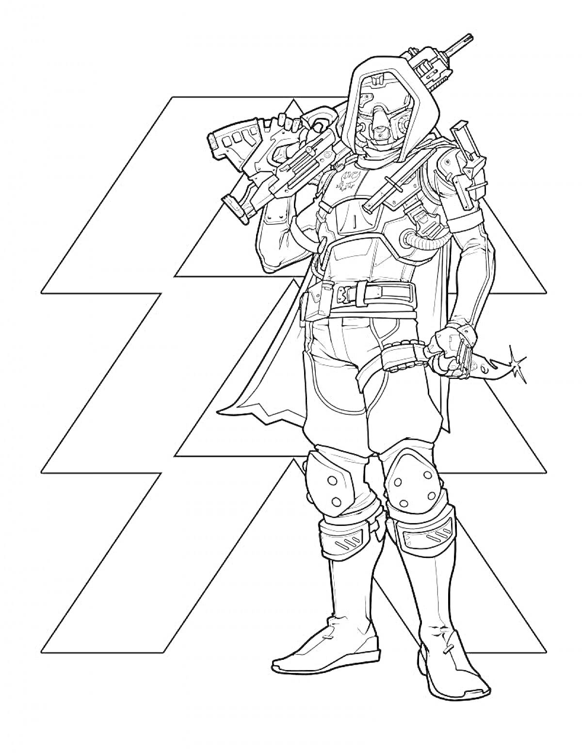 Раскраска Военный с оружием на фоне логотипа Standoff 2