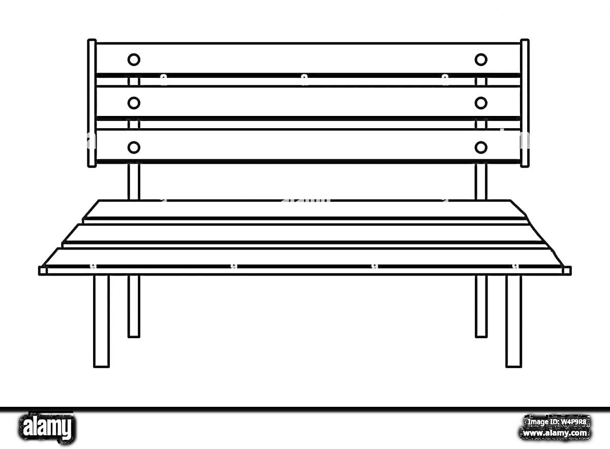 Раскраска Скамейка с четырьмя ножками и пятью досками