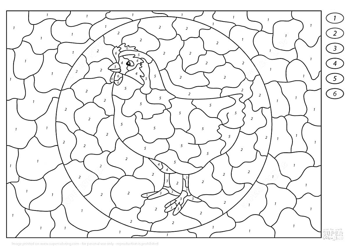 Раскраска Раскраска попугай по цифрам в кругу на фоне мозаики