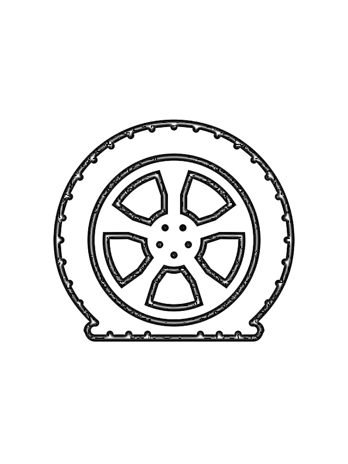 Раскраска Колесо с шиной и диском