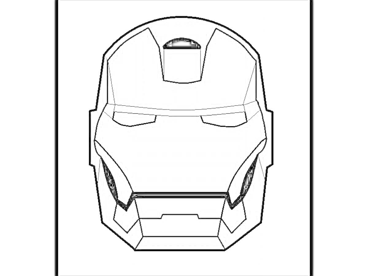 Раскраска Маска Железного человека с прорисованными линиями и деталями