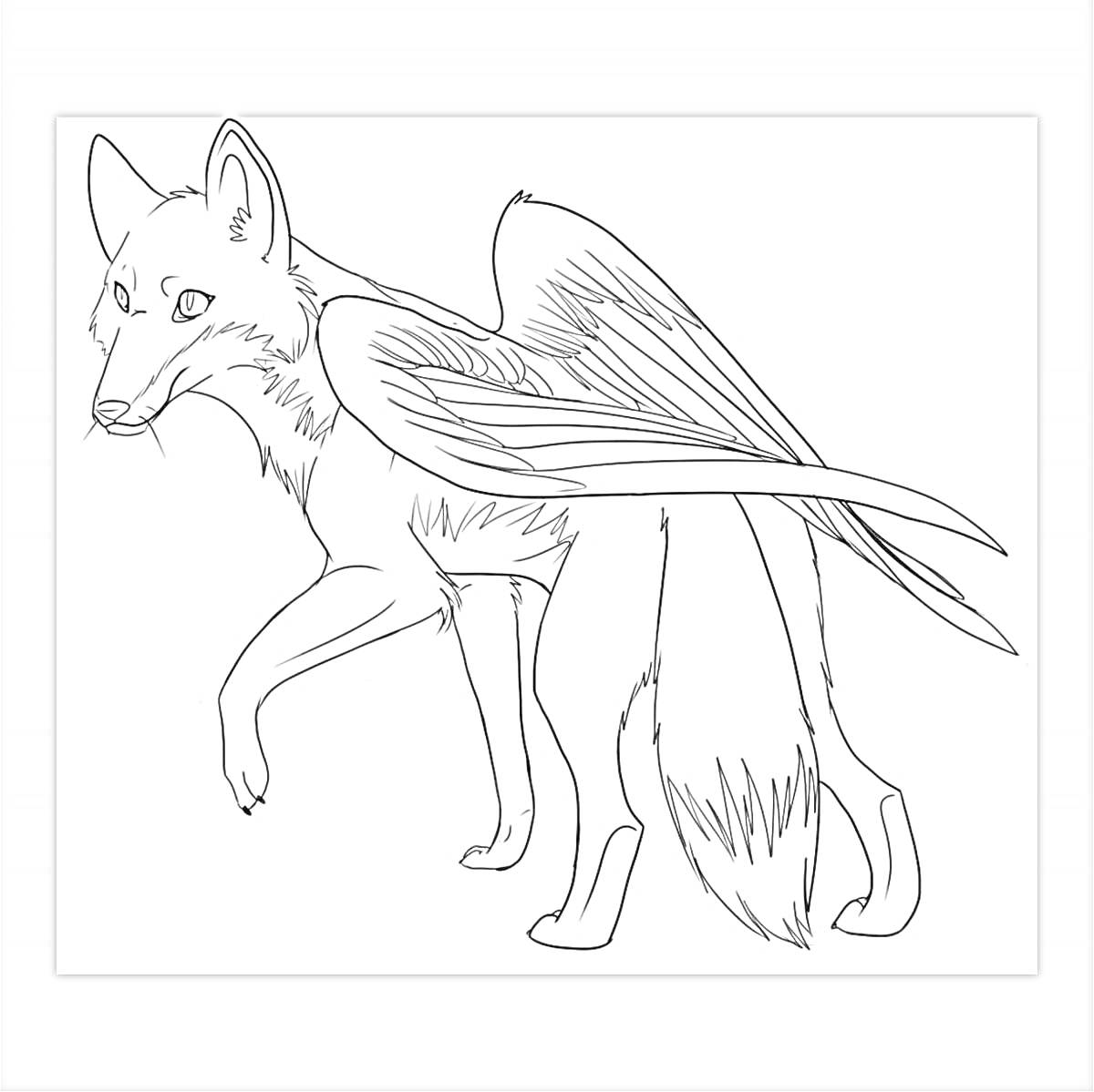 Раскраска Волк с крыльями на белом фоне