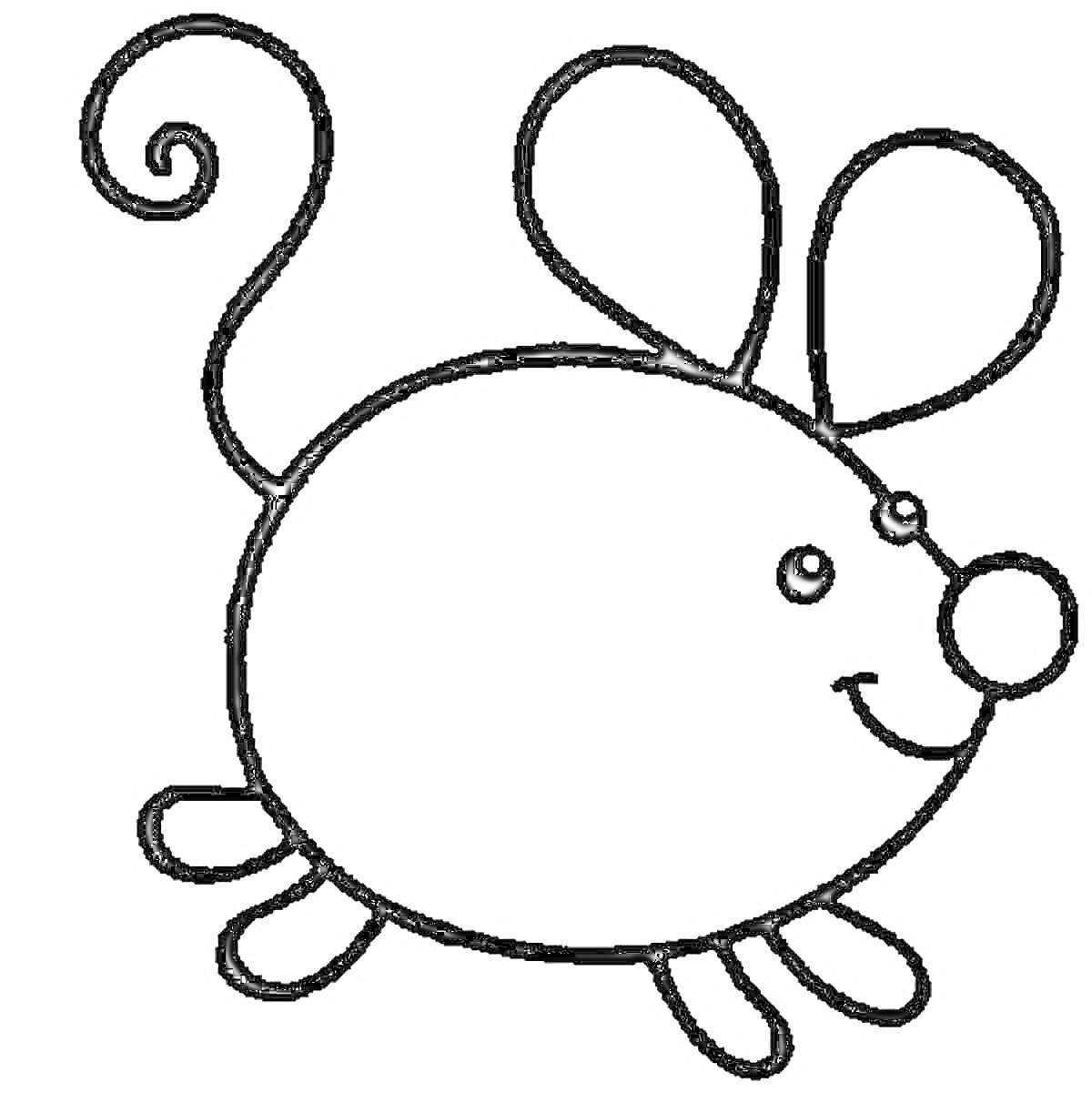 Раскраска Мышка с кудрявым хвостом и большими ушками