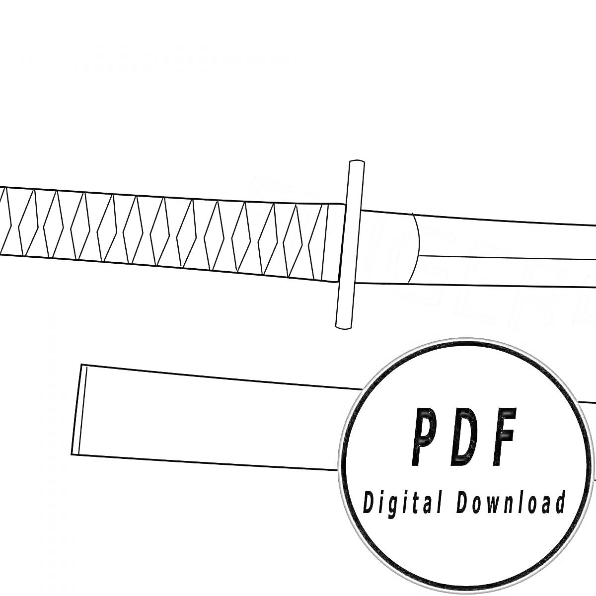 На раскраске изображено: Ножны, PDF, Холодное оружие, Нож