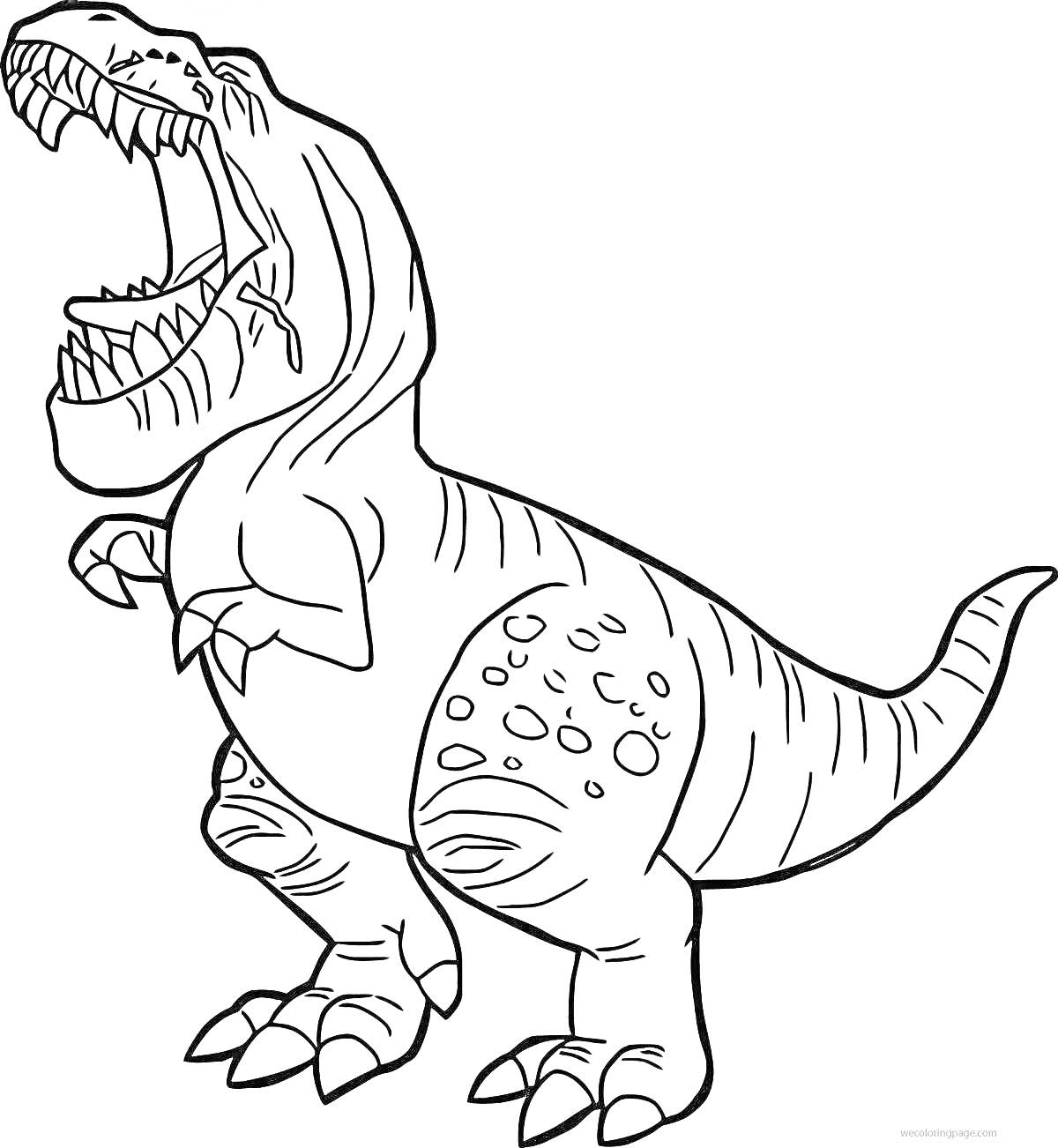 На раскраске изображено: Динозавр, Пасть, Зубы, Когти