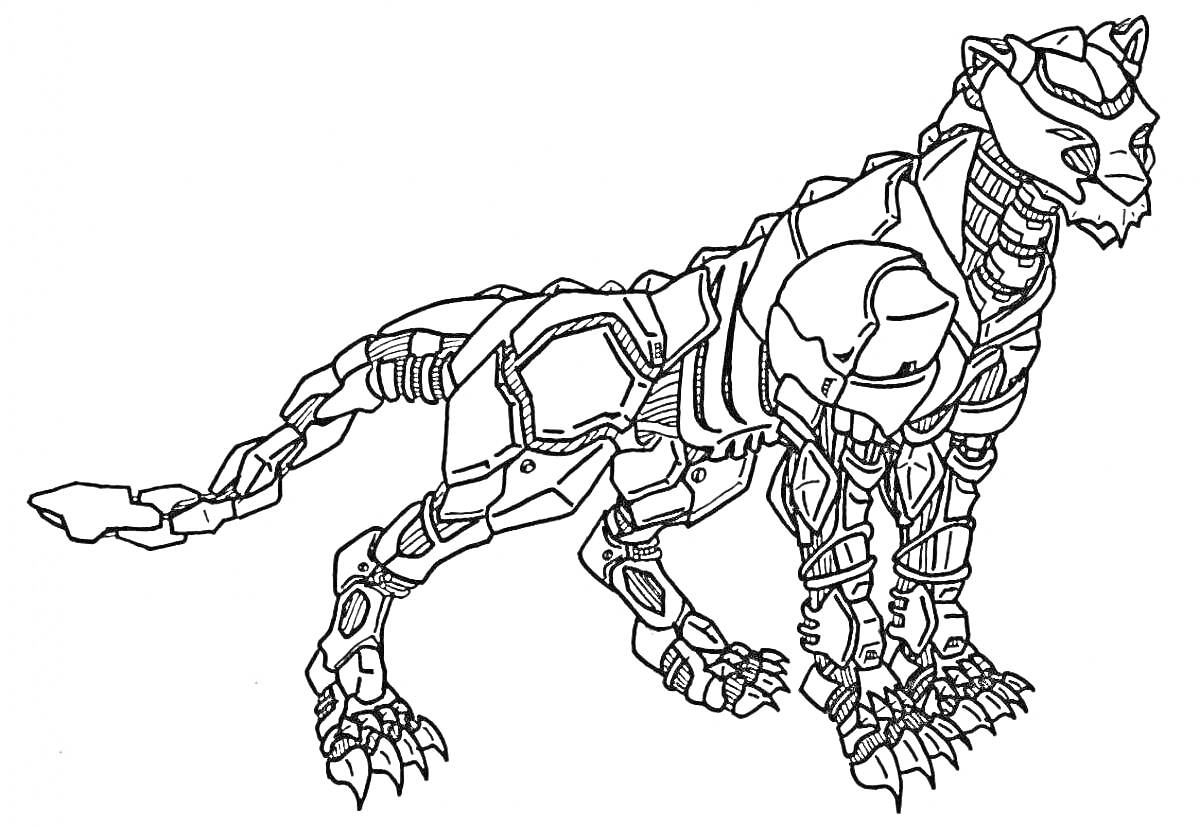 Раскраска Кибернетический лев с острыми когтями и прочным бронированным телом