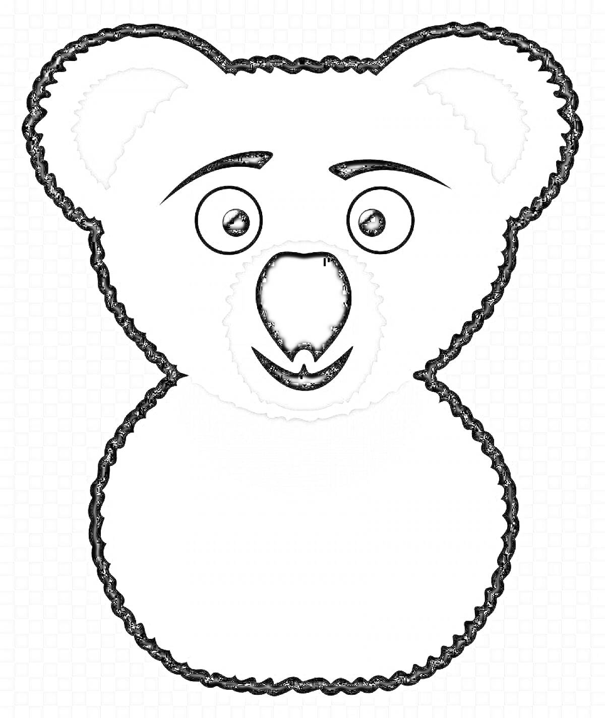 На раскраске изображено: Животные, Голова, Уши, Глаза, Брови, Нос, Рот, Контурные рисунки, Медведь