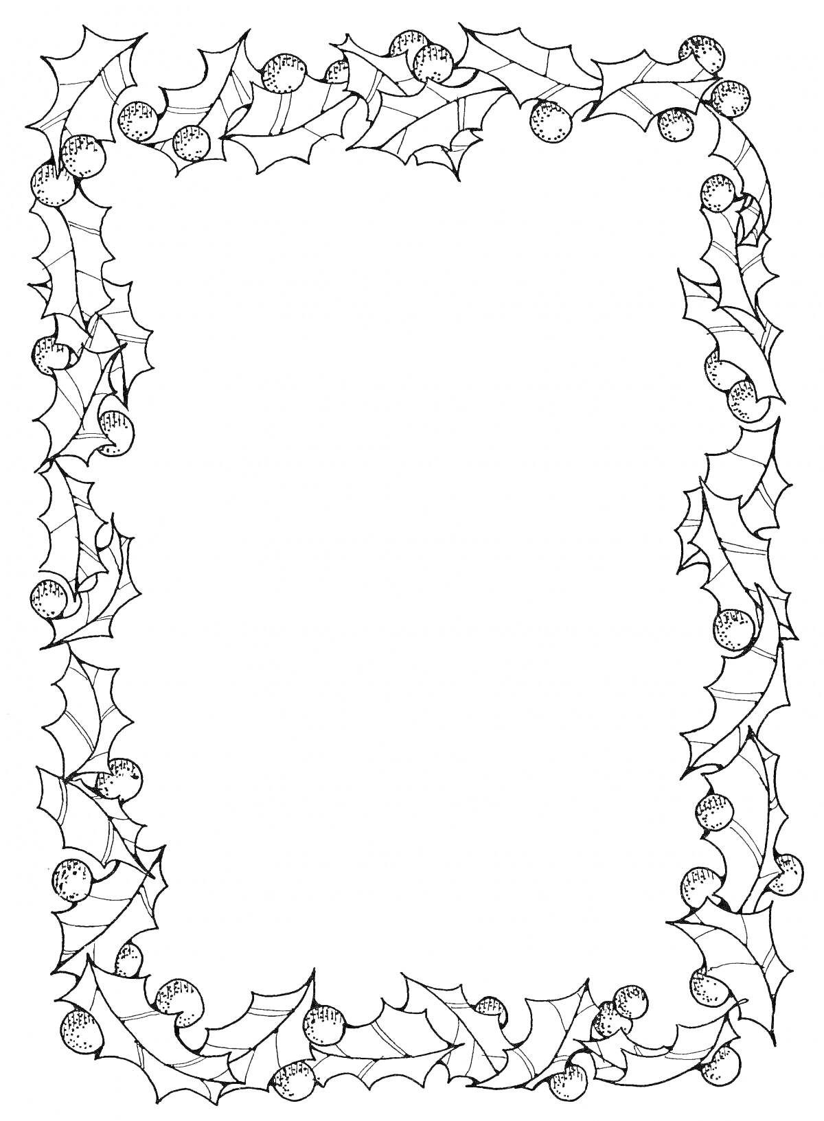 Раскраска Новогодняя рамка для текста с листьями и ягодами остролиста
