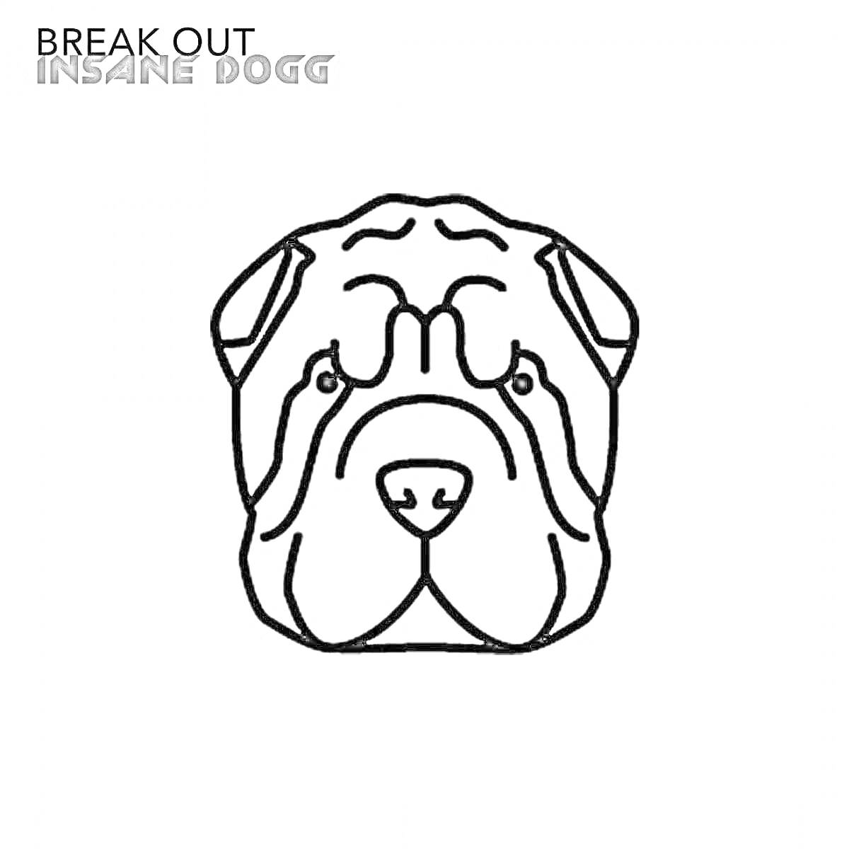 Раскраска Лицо шарпея с текстом Break Out Insane Dogg