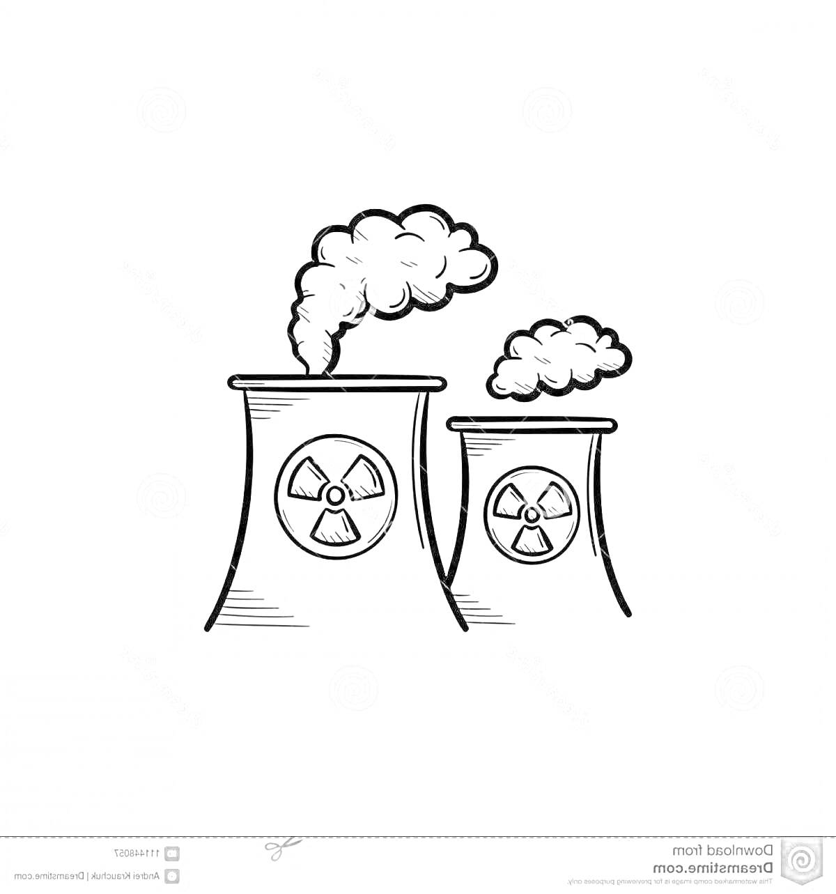 Раскраска Заводские трубы с радиационными знаками и дымом