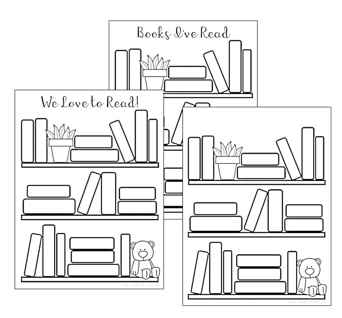 На раскраске изображено: Плюшевый медведь, Книжный шкаф, Библиотека, Учеба