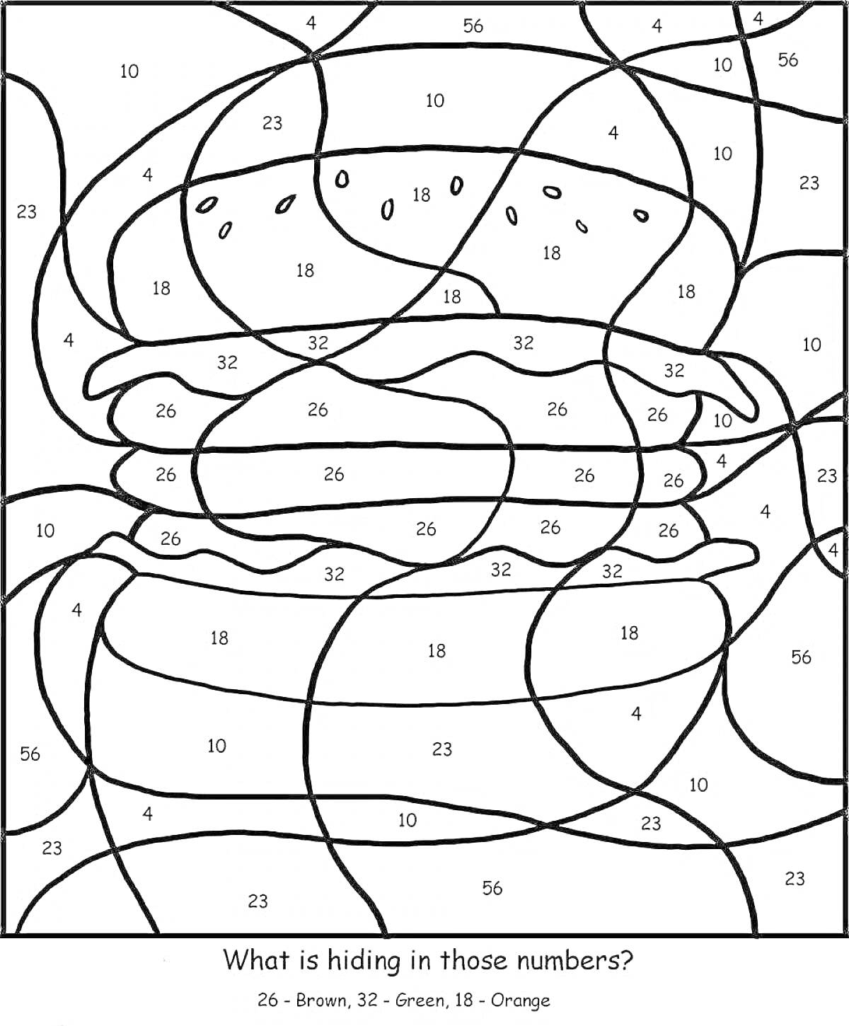 Раскраска Зашифрованное изображение, раскраска по номерам (коричневый, зеленый, оранжевый)