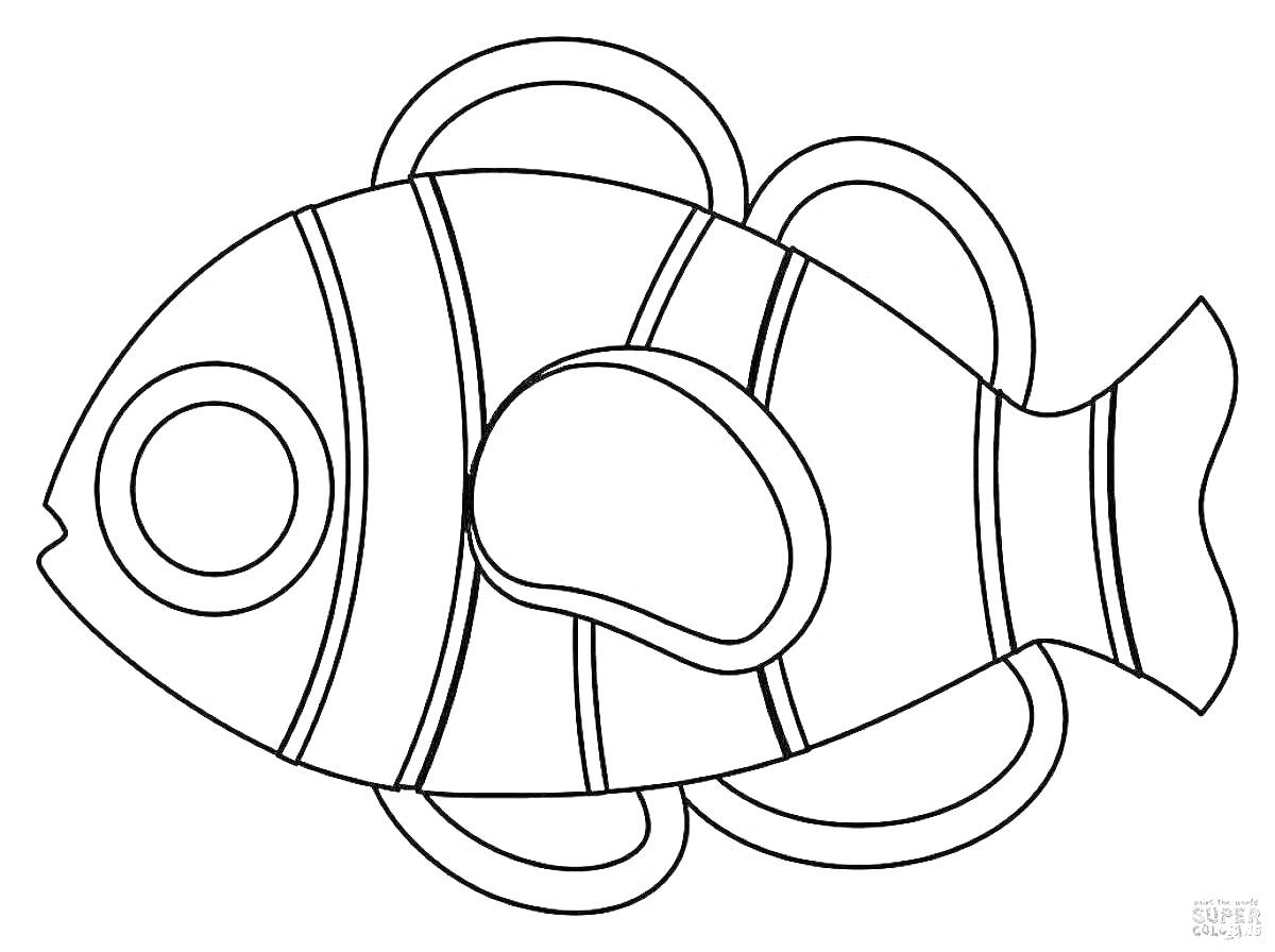 Раскраска Раскраска с изображением рыбы-клоуна с плавниками и полосками