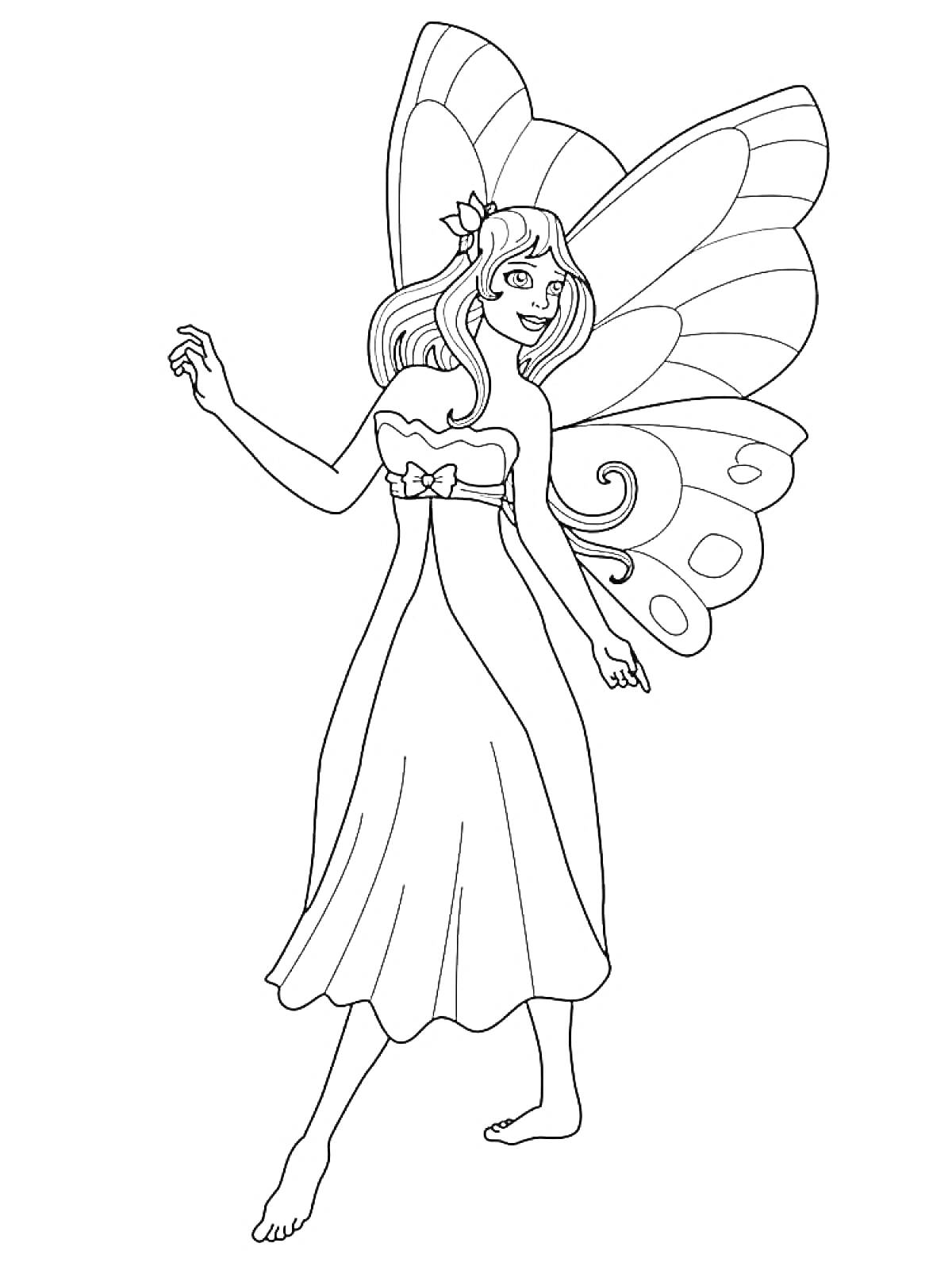 Раскраска Фея в платье с крыльями