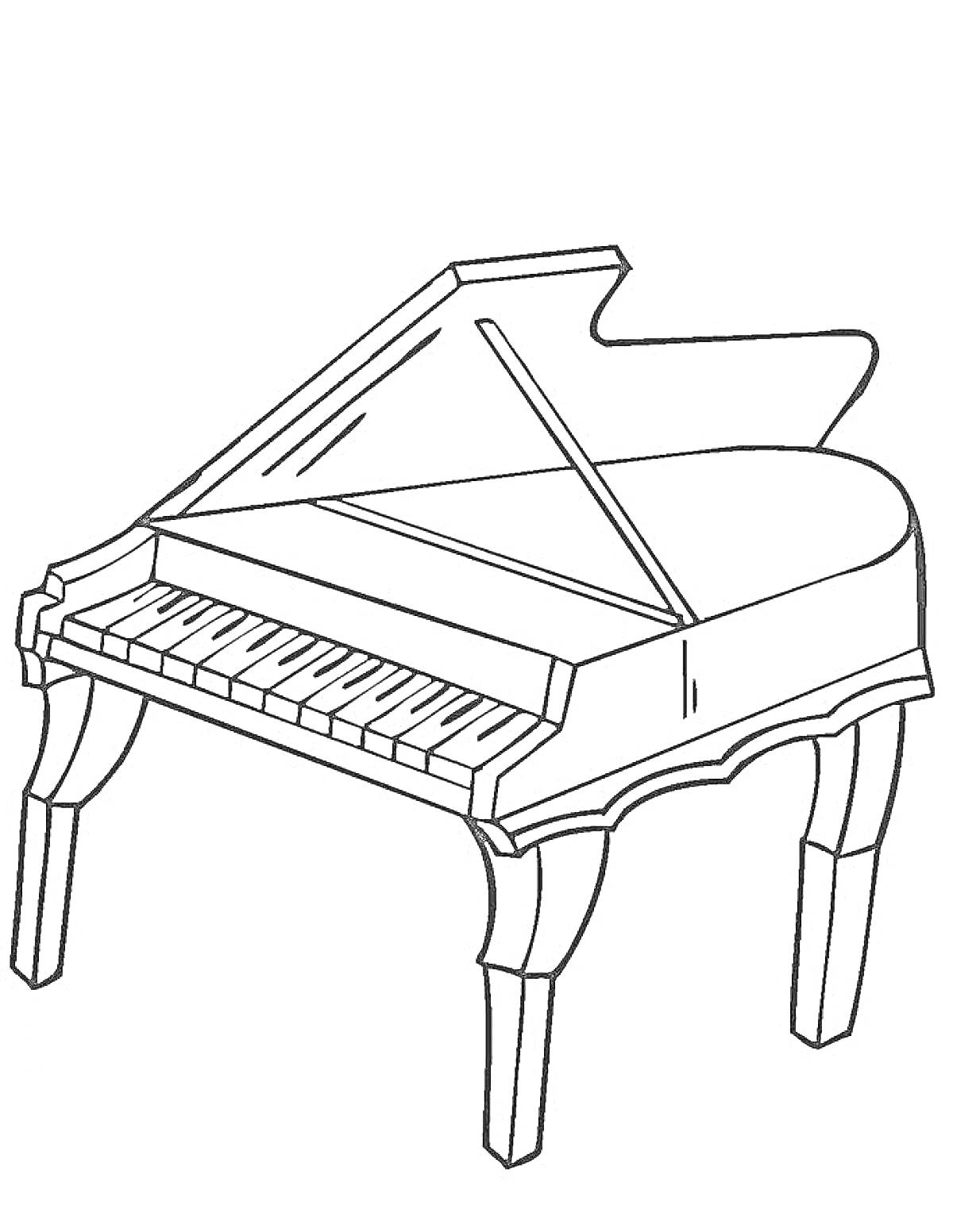 На раскраске изображено: Фортепиано, Клавиатура, Музыка, Рояль, Музыкальное образование, Музыкальные инструменты