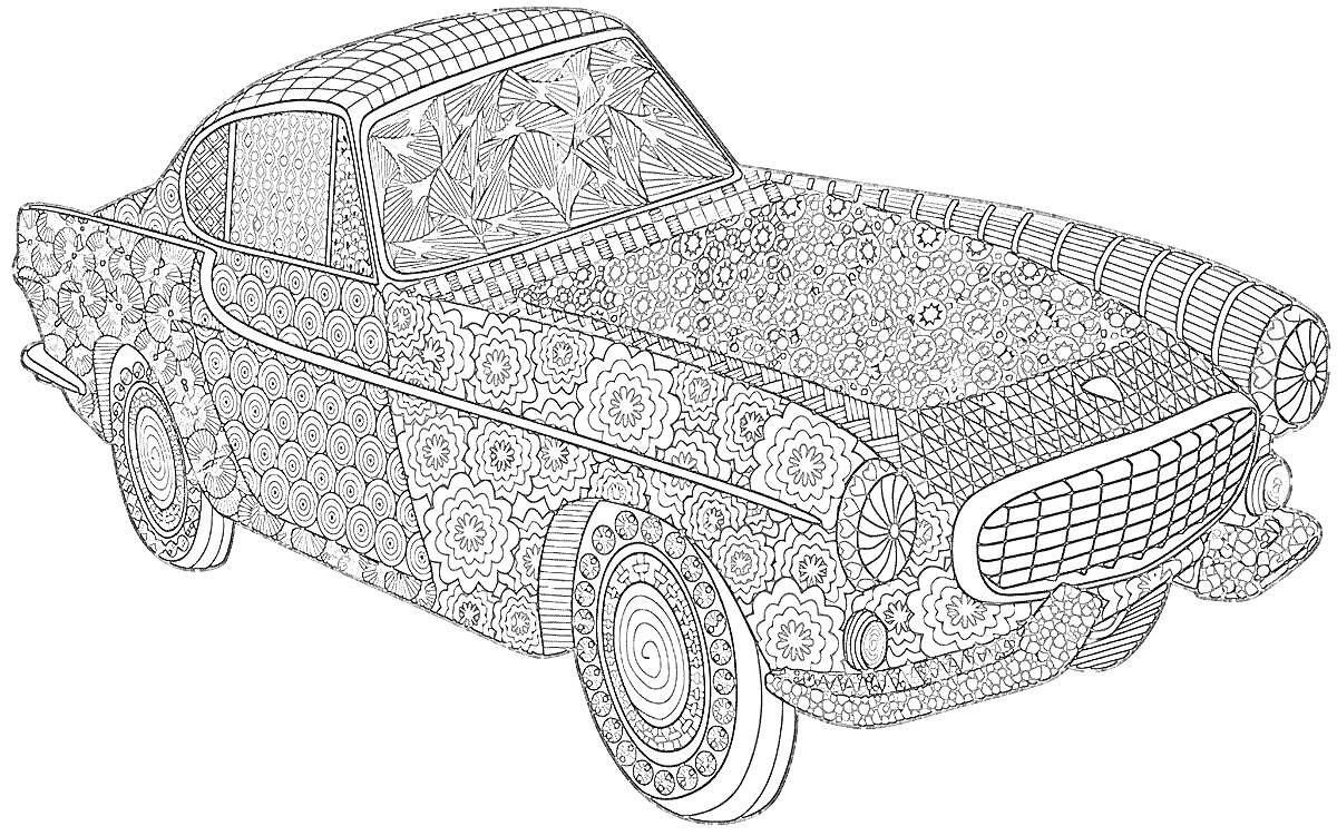 Винтажный автомобиль с цветочным узором