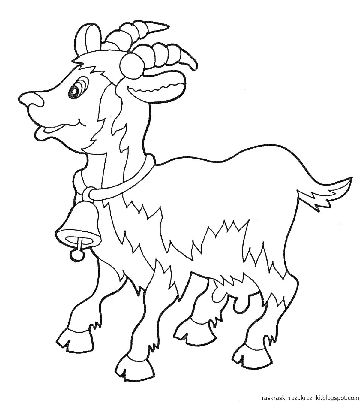 Раскраска Козленок с колокольчиком на шее