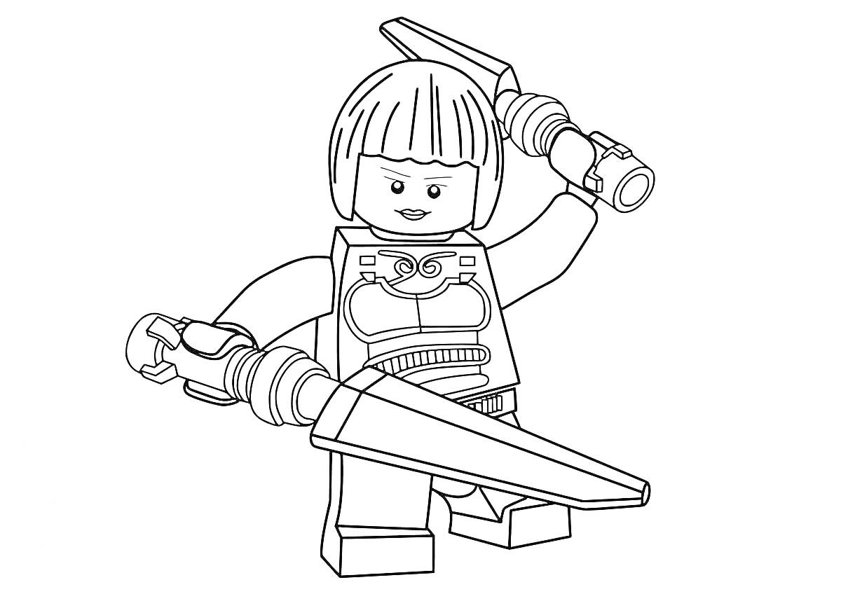 На раскраске изображено: Лего, Меч, Оружие, Конструктор, Детское творчество