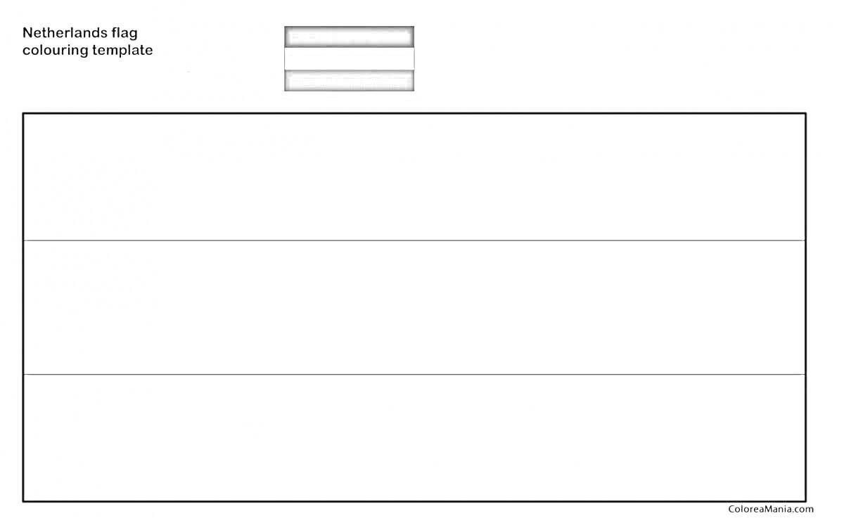 Раскраска Шаблон флага Нидерландов для раскрашивания с тремя горизонтальными полосами