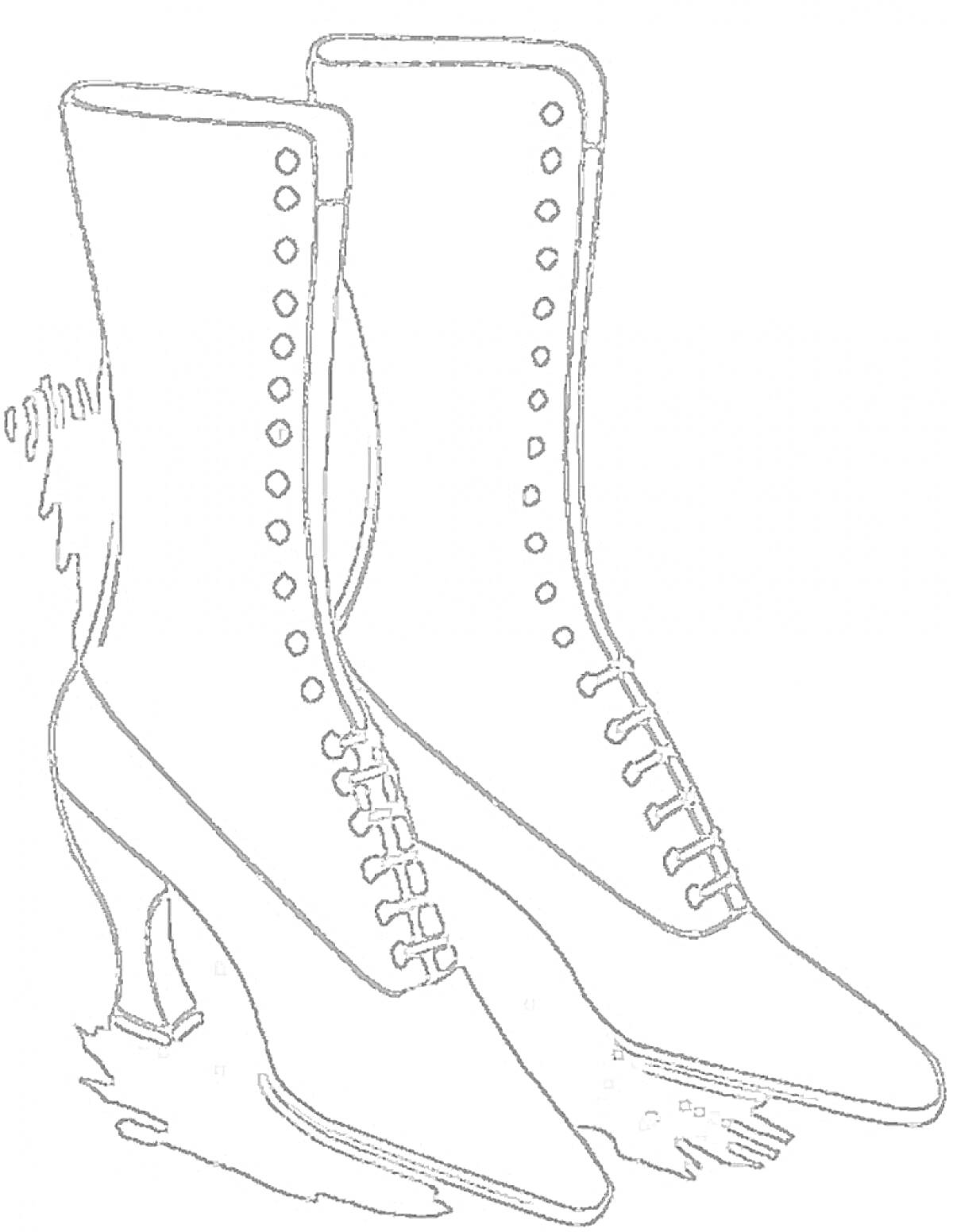 Раскраска Высокие женские сапоги на каблуке со шнуровкой