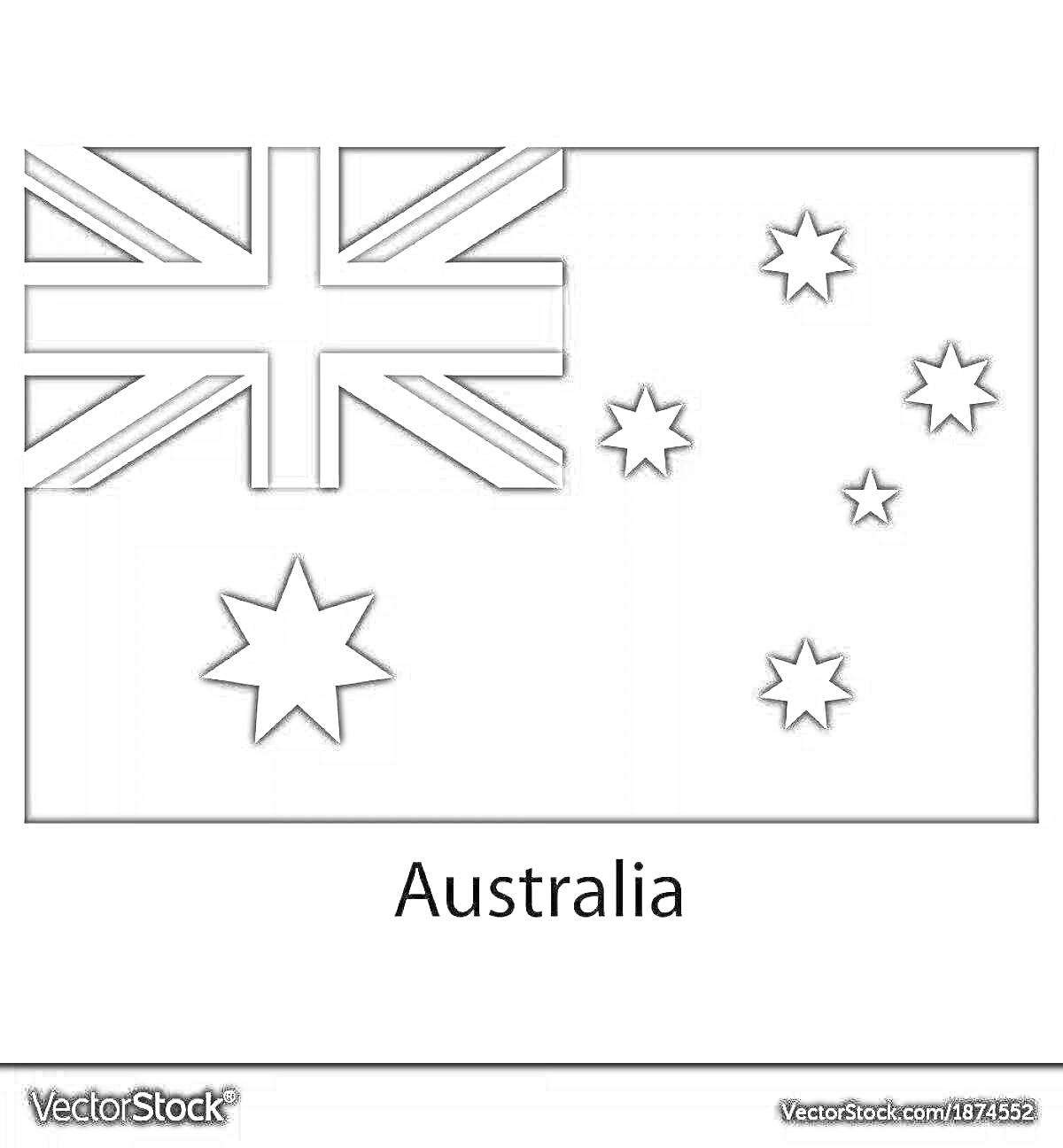 На раскраске изображено: Флаг, Австралия, Звёздочки