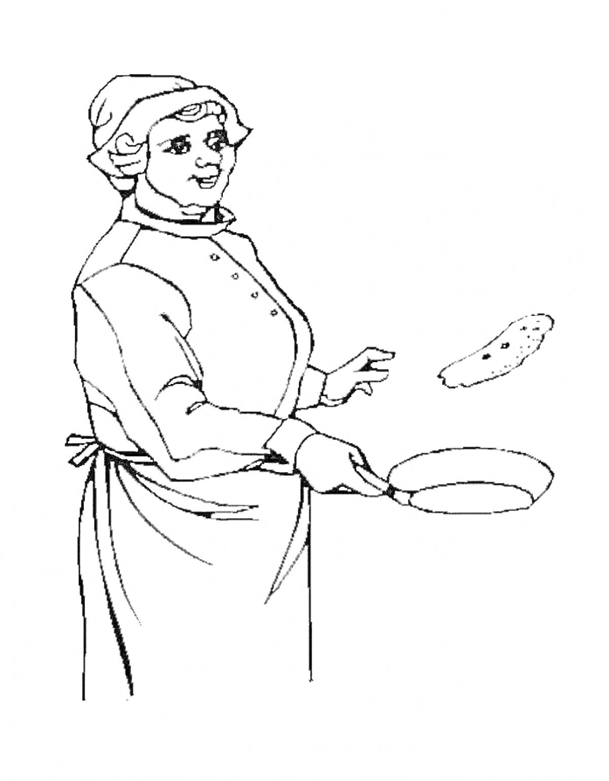  Женщина, подбрасывающая блин на сковородке