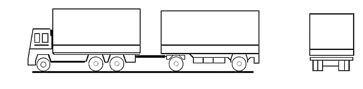 Грузовик с прицепом, боковой и задний вид