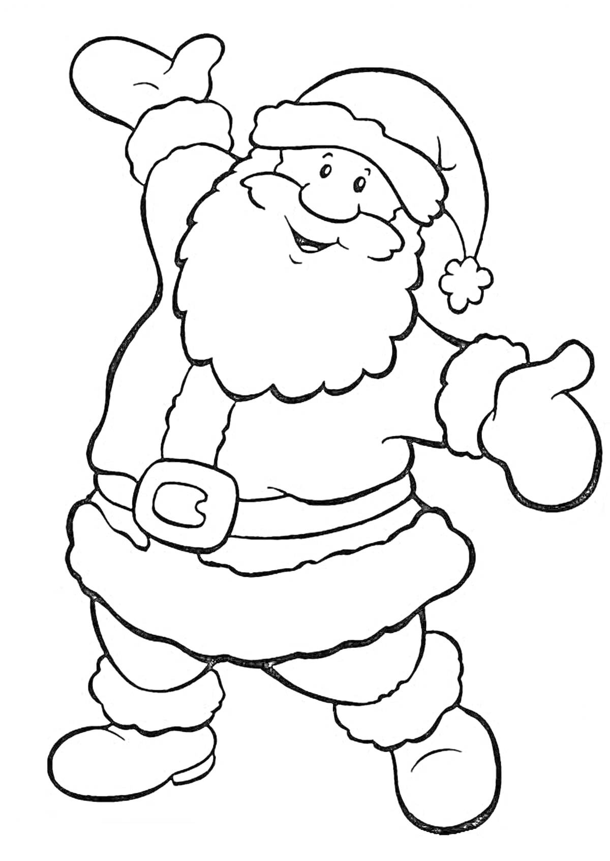 На раскраске изображено: Санта клаус, Новый год, Трафарет, Окна, Борода, Шапка, Праздничный наряд