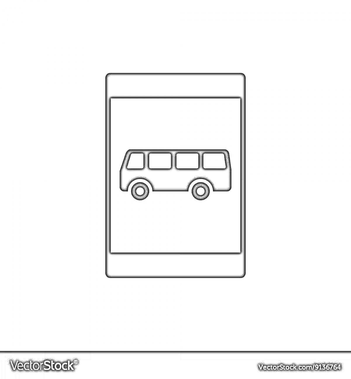 Раскраска знак автобусная остановка с изображением автобуса в черно-белом исполнении