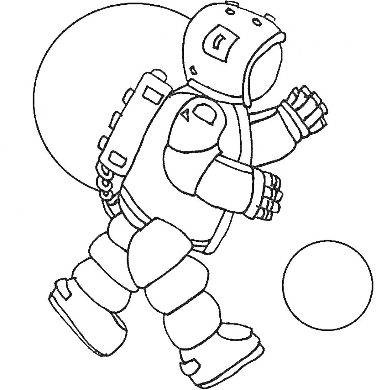 Раскраска Астронавт с мячом в космосе