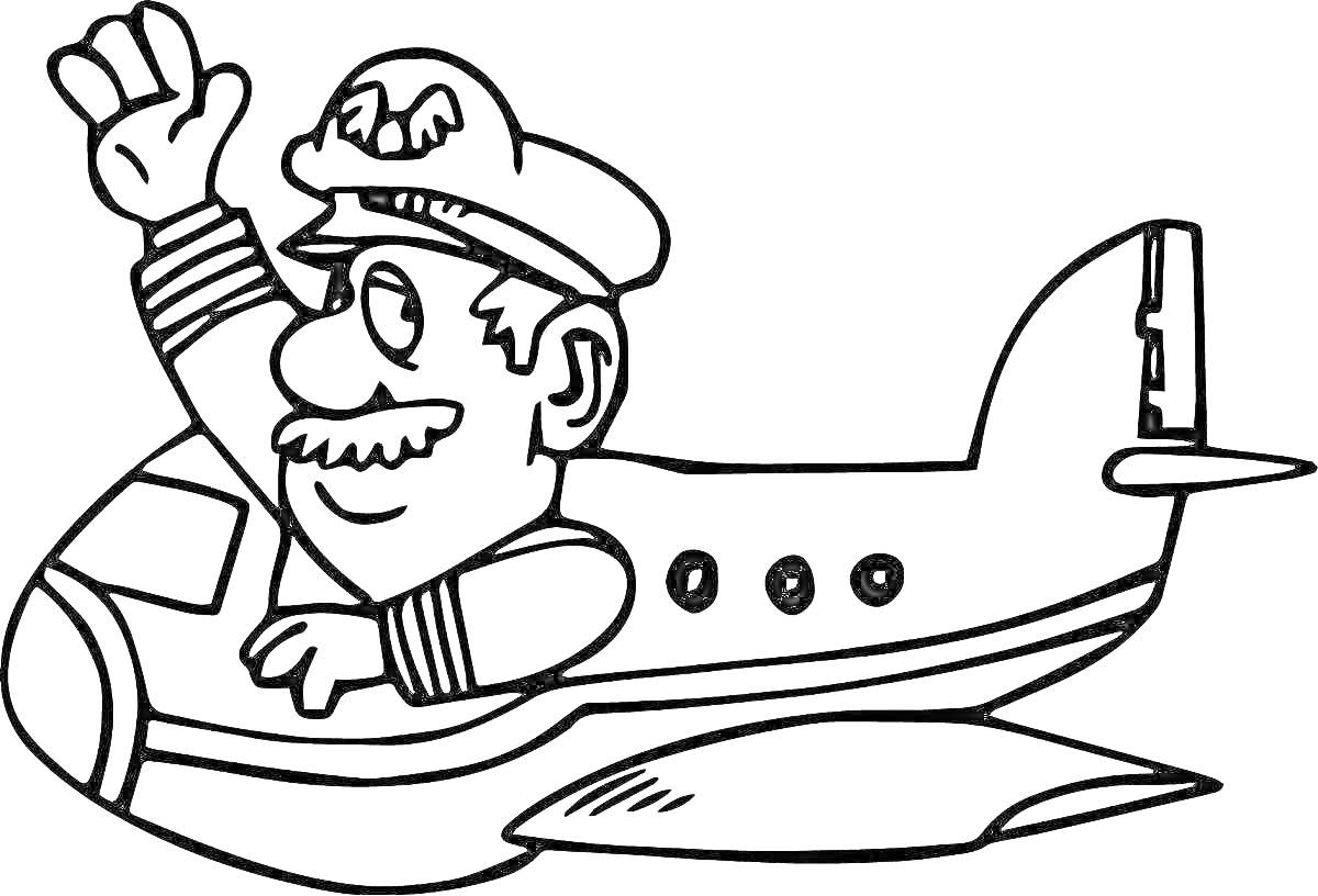 На раскраске изображено: Пилот, Транспорт, Профессия, Приветствие, Авиация, Для детей, 5 лет, 6 лет, Самолеты