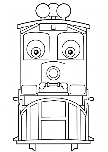 На раскраске изображено: Локомотив, Поезд, Большие глаза, Из мультфильмов