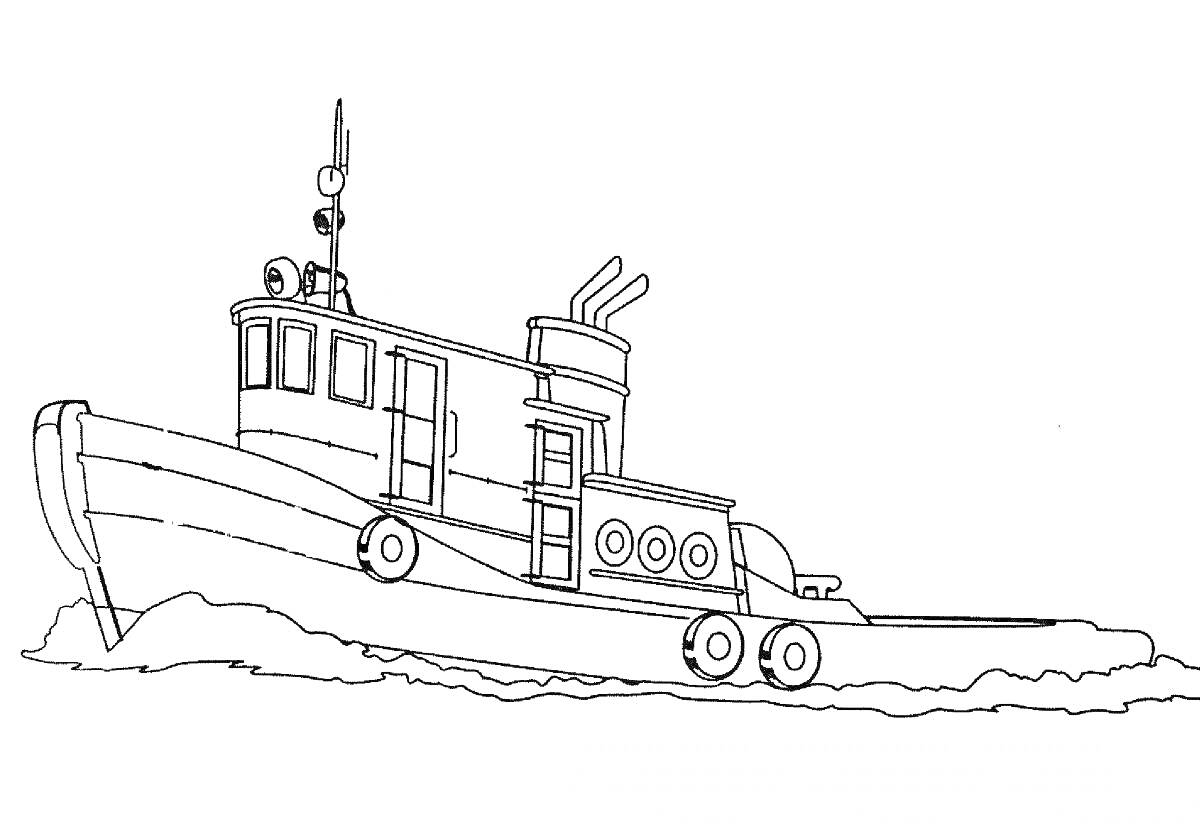 На раскраске изображено: Военный корабль, Антенны, Колёса, Волны, Корабль, Море, Лодка