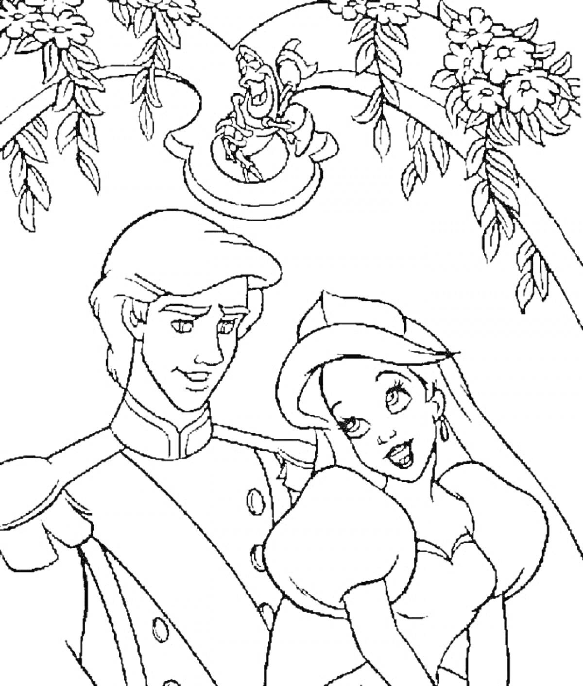 Ариэль и принц Эрик под аркой с цветами